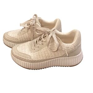 Dolce Vita Womens Cream Woven Platform Sneakers Whipstitch Lace Up Size 7